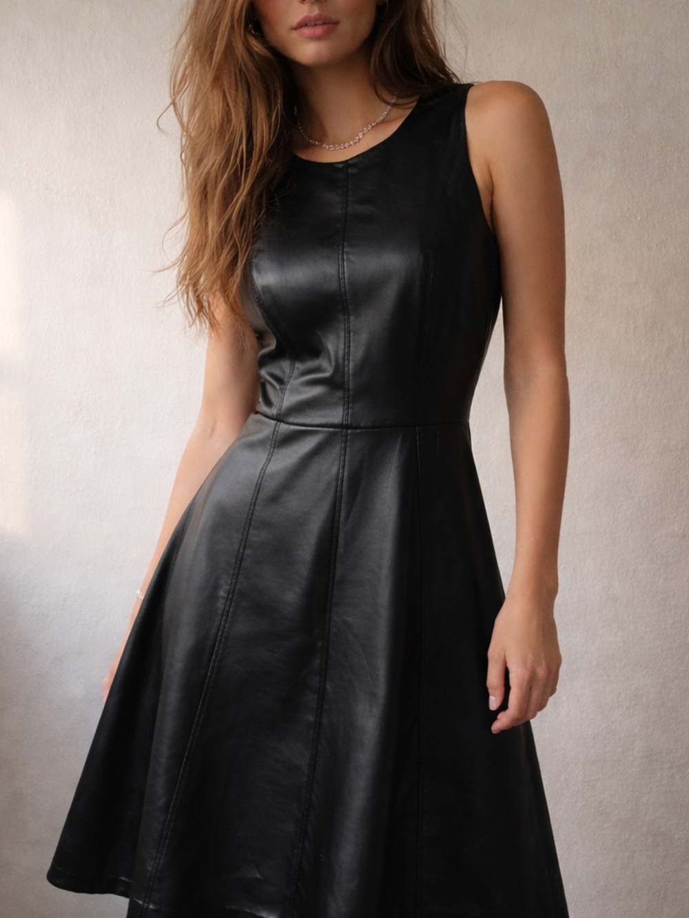 Aritzia Wilfred Black Faux Leather Midi Dress Asymmetrical Hem Size 4